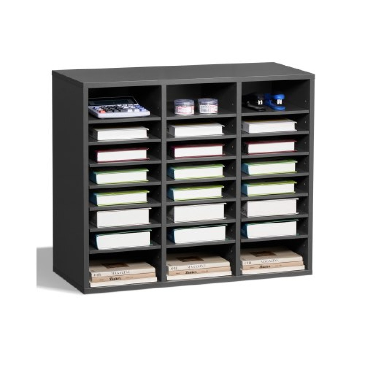 VEVOR Literature Organizer, Ταχυδρομική θυρίδα γραφείου 24 θέσεων με ρυθμιζόμενα ράφια, Ξύλινη ταξινόμηση γραμματοκιβωτίου μεσαίας πυκνότητας Fiberboard Office Home Classroom Αποθήκευση για αρχεία, έγγραφα, χαρτιά, γκρι