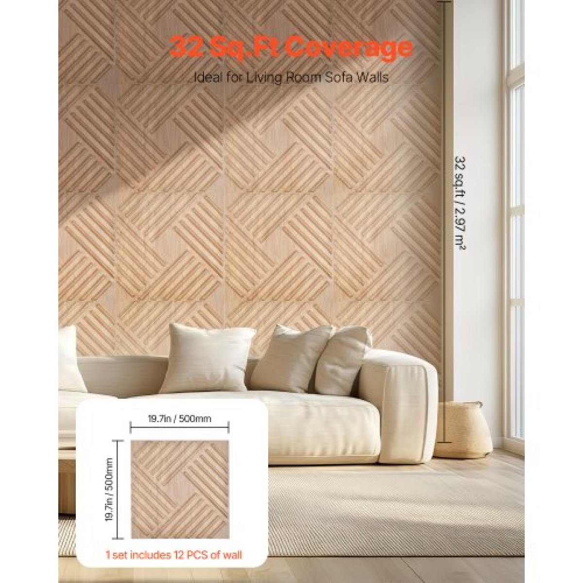 VEVOR 3D πάνελ τοίχου, 12-συσκευασία 19,7 x 19,7 σε PVC μοντέρνας τέχνης μινιμαλιστικά πλακάκια αλατιού, πάνελ τοίχου με κάλυψη 32 τετραγωνικών μέτρων, Εσωτερική διακόσμηση σπιτιού για οροφή, υπνοδωμάτιο, σαλόνι και αίθουσα παιχνιδιών, ανοιχτόχρωμο ξύλο