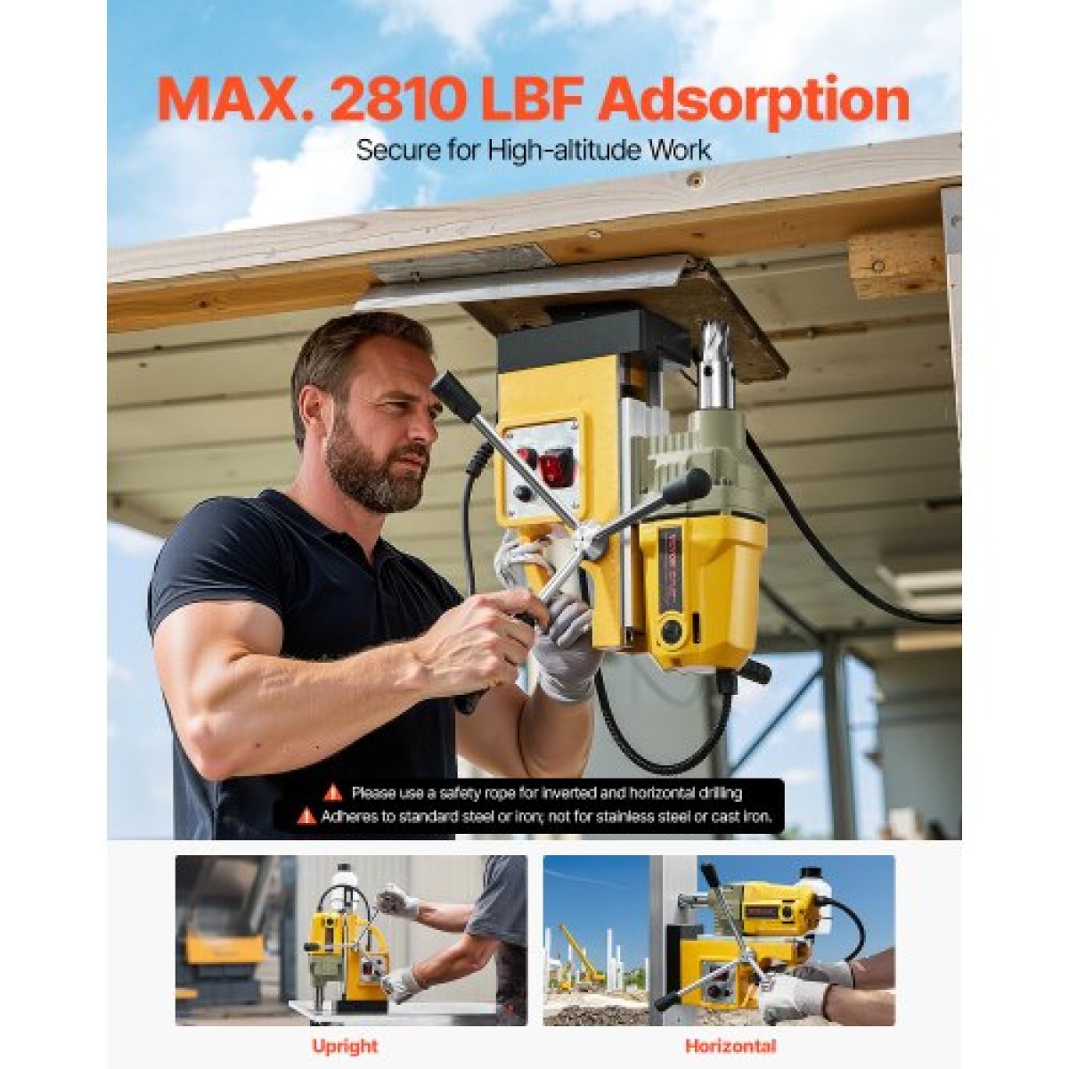 VEVOR Magnetic Drill, κινητήρας 1400W 1,6 in Boring Diameter, 2810 lbf Portable Electric Mag Drill Press, 800 RPM Ταχύτητα χωρίς φορτίο, Μηχανή διάτρησης για μεταλλική επιφάνεια, βιομηχανική και οικιακή βελτίωση