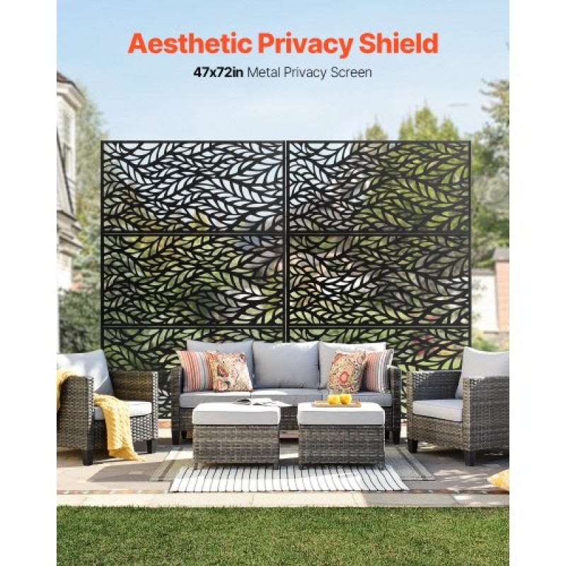 VEVOR Metal Privacy Screen, 47" W x 72" H, Εξωτερικές οθόνες & πάνελ Privacy, Ανεξάρτητο διαχωριστικό εξωτερικού χώρου με βάση, διακοσμητικός φράκτης κήπου με 3 πάνελ, χαλύβδινος φράχτης ιδιωτικότητας για μπαλκόνι Αίθριο Εσωτερικό δωμάτιο Μα