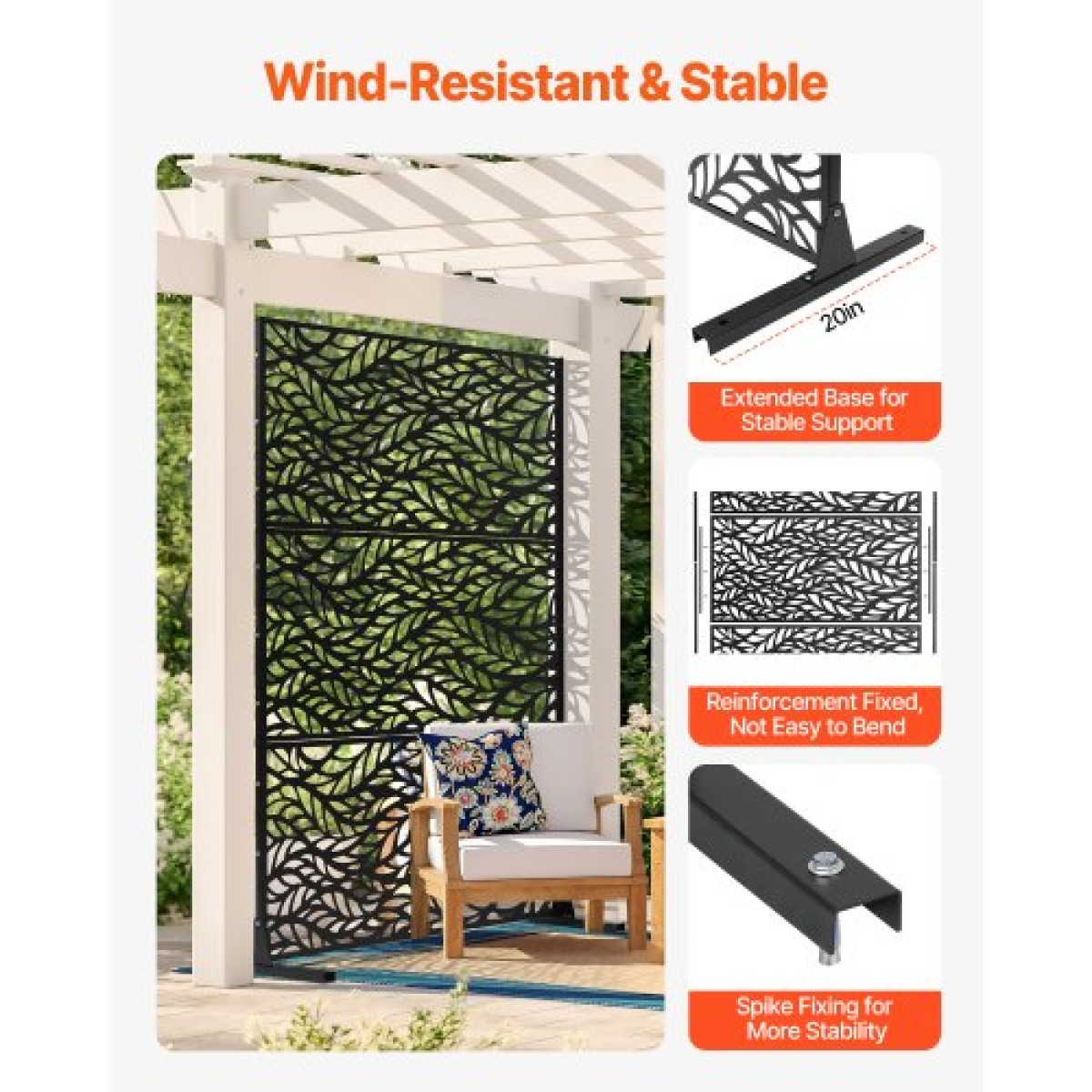 VEVOR Metal Privacy Screen, 47" W x 72" H, Εξωτερικές οθόνες & πάνελ Privacy, Ανεξάρτητο διαχωριστικό εξωτερικού χώρου με βάση, διακοσμητικός φράκτης κήπου με 3 πάνελ, χαλύβδινος φράχτης ιδιωτικότητας για μπαλκόνι Αίθριο Εσωτερικό δωμάτιο Μα