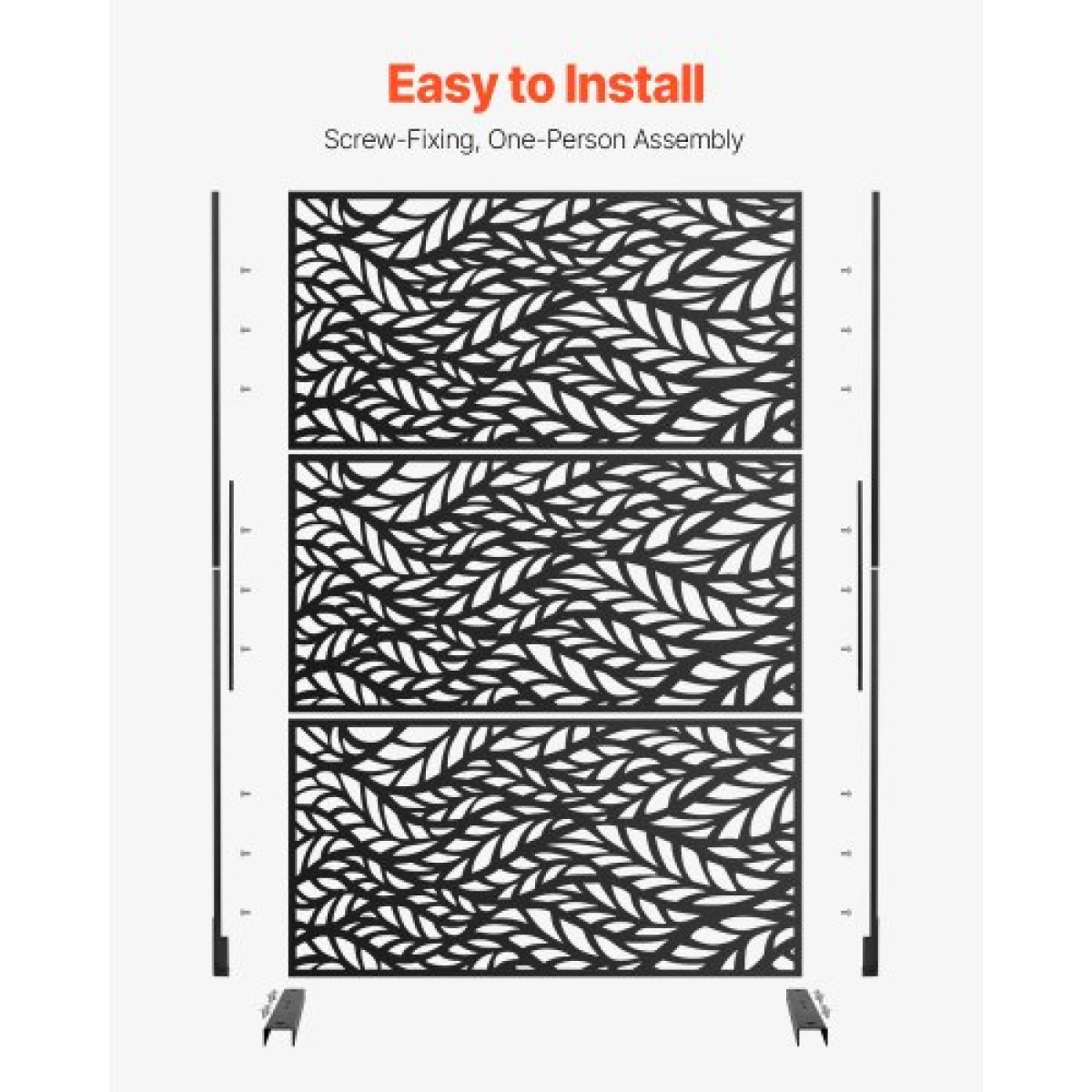 VEVOR Metal Privacy Screen, 47" W x 72" H, Εξωτερικές οθόνες & πάνελ Privacy, Ανεξάρτητο διαχωριστικό εξωτερικού χώρου με βάση, διακοσμητικός φράκτης κήπου με 3 πάνελ, χαλύβδινος φράχτης ιδιωτικότητας για μπαλκόνι Αίθριο Εσωτερικό δωμάτιο Μα