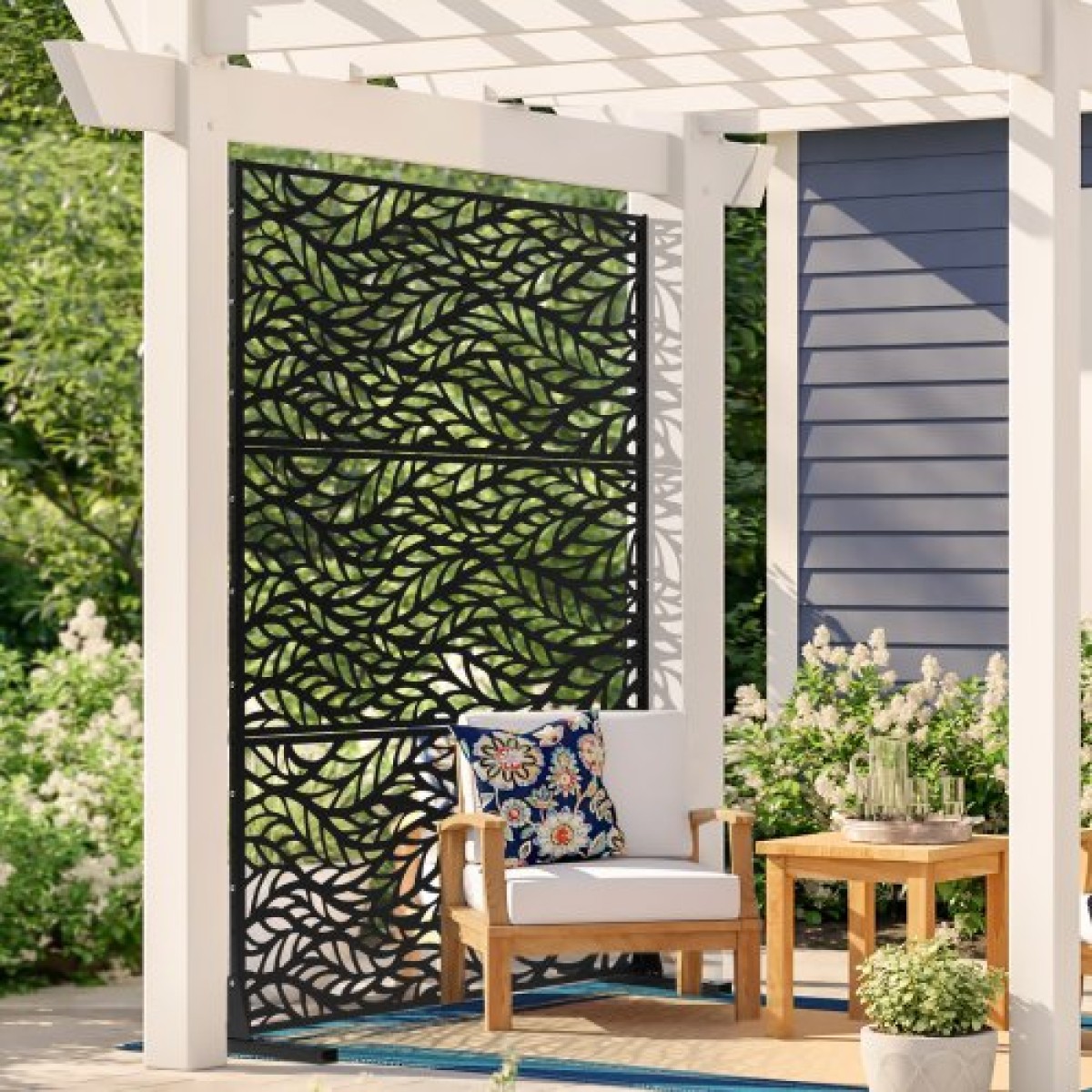 VEVOR Metal Privacy Screen, 47" W x 72" H, Εξωτερικές οθόνες & πάνελ Privacy, Ανεξάρτητο διαχωριστικό εξωτερικού χώρου με βάση, διακοσμητικός φράκτης κήπου με 3 πάνελ, χαλύβδινος φράχτης ιδιωτικότητας για μπαλκόνι Αίθριο Εσωτερικό δωμάτιο Μα
