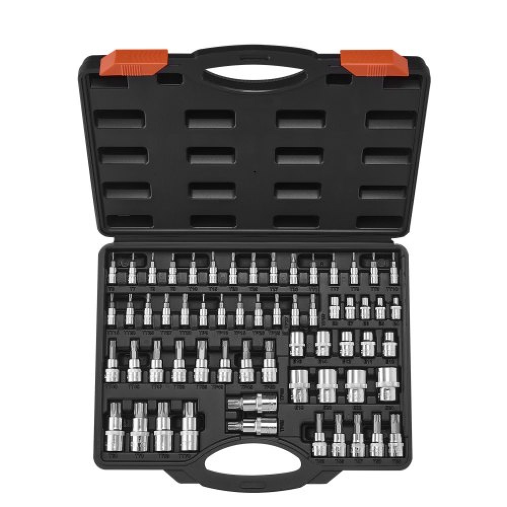VEVOR Torx Bit Socket and External Torx Socket Set, 60 τεμαχίων T6-T70, TT6-TT70, TP8-TP60, E4-E24, S2 Alloy Steel and Cr-V Steel, 1/4 in, 3/8 in, and 1/2 in Drives, with Enhandage Set