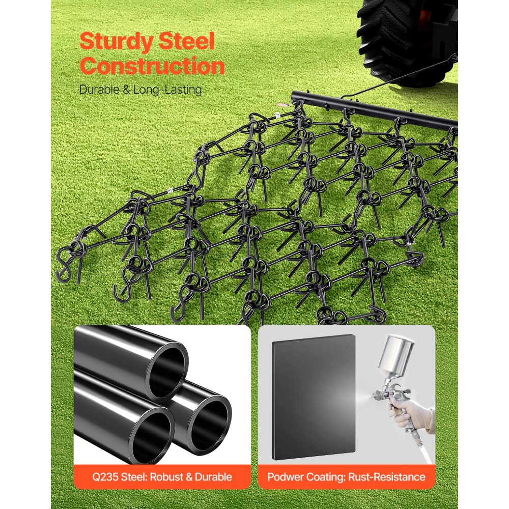 VEVOR Drag Harrow, 4 x 4 ft Durable Chain Harrow με 69 αιχμηρά δόντια, Κατάλληλο για τρακτέρ ATV UTV, Ιδανικό για προετοιμασία εδάφους, σπορά, εξομάλυνση τοπίων και συντήρηση αυλής με χαλίκι