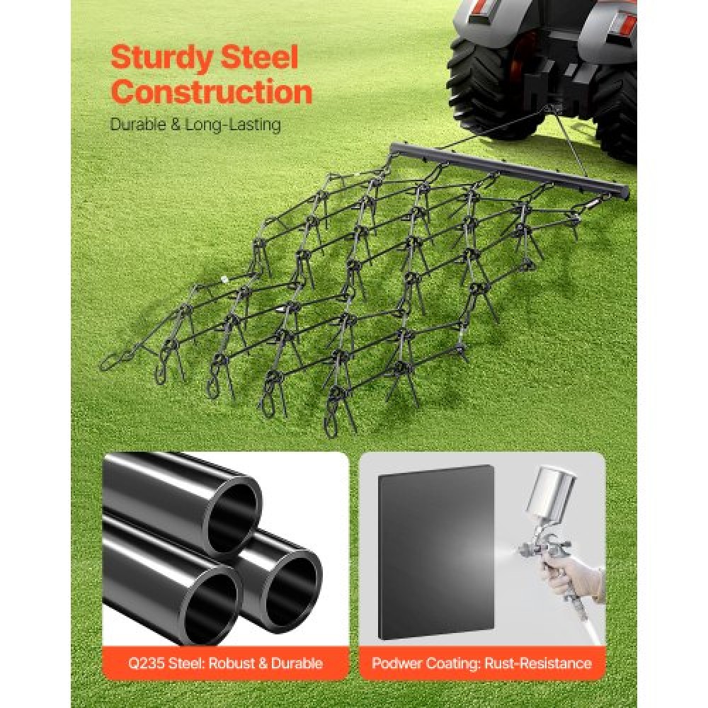 VEVOR Drag Harrow 4 x 5.6 ft Chain Harrow ATV Lawn Rake for Landscape Leveling