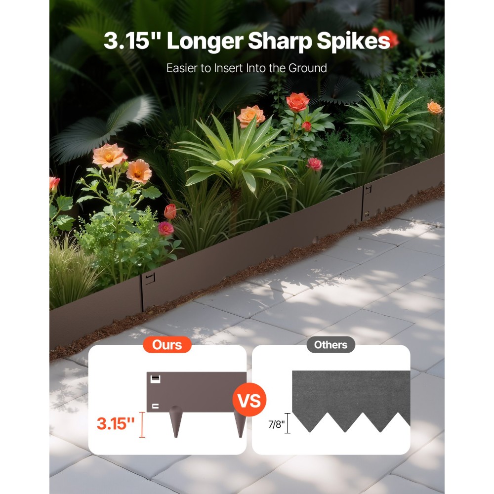 VEVOR Steel Landscape Edge, 5 συσκευασίες 39 x 4 σε ανθεκτικό στη σκουριά μεταλλικό τοπίο μπορντούρα, εύκαμπτο περίγραμμα κήπου, μπορντούρα γκαζόν βαρέως τύπου, εύκολο στην εγκατάσταση, διαχωριστικό μονοπατιού για αυλή λουλουδιών, καφέ