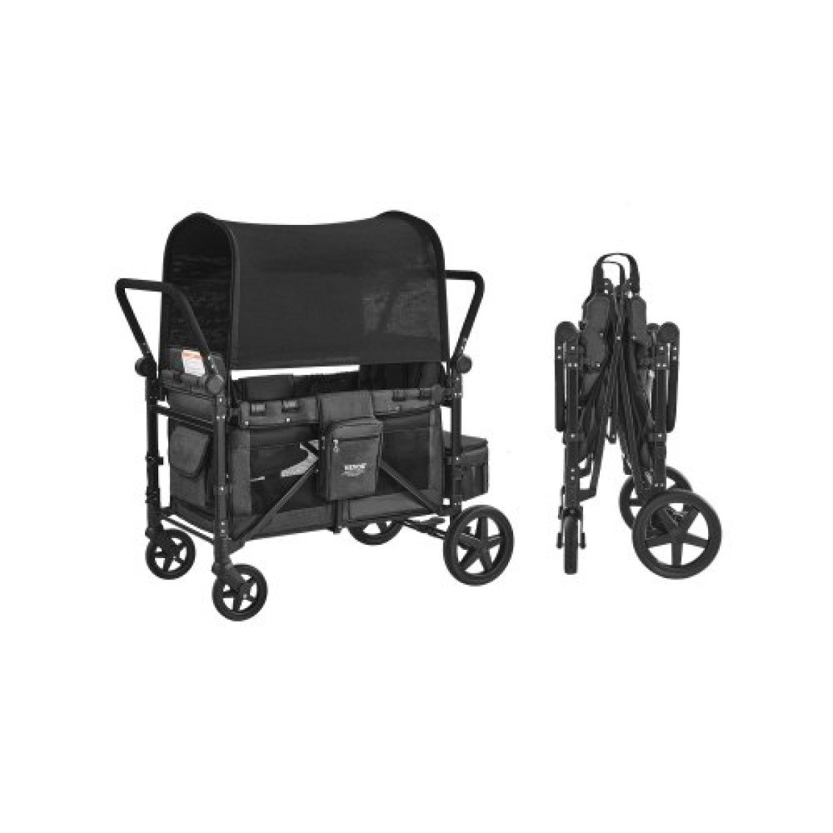 Καρότσι VEVOR Wagon για 4 παιδιά, Push Pull Quad πτυσσόμενο καρότσι με ρυθμιζόμενη λαβή, ζώνη ασφαλείας & αφαιρούμενο κουβούκλιο, καροτσάκι 4 θέσεων για κάμπινγκ, σκούρο γκρι & μαύρο (330LBS Φόρτωση)