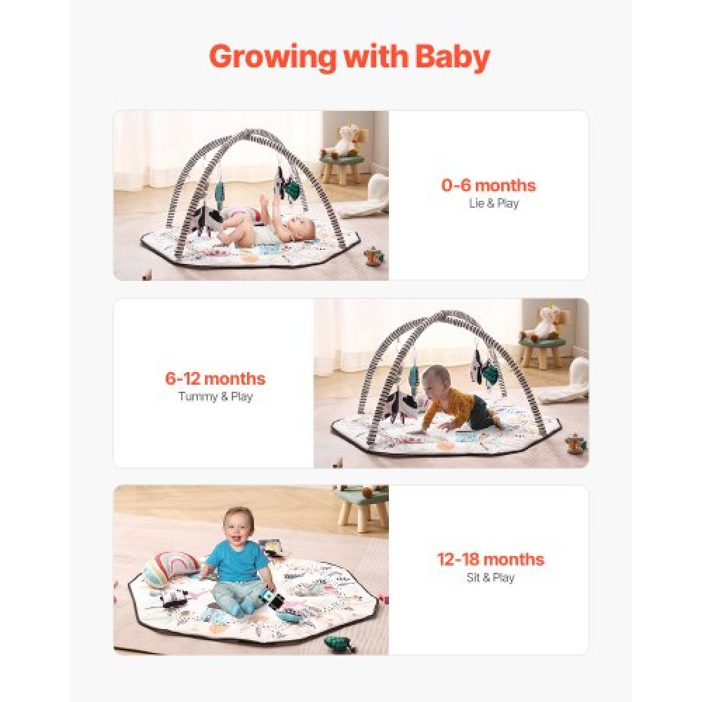 VEVOR Baby Play Gym Mat Tummy Time Activity Mat with 6 Sensory Toy 41.7" x 41.7"