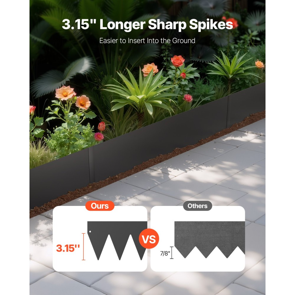 VEVOR Steel Landscape Edge, 6 συσκευασίες 40 x 6 σε ανθεκτικό στη σκουριά μεταλλικό οριζόντιο περιθώριο, εύκαμπτο περίγραμμα κήπου, μπορντούρα γκαζόν βαρέως τύπου, εύκολο στην εγκατάσταση, διαχωριστικό μονοπατιού για αυλή λουλουδιών μαύρο