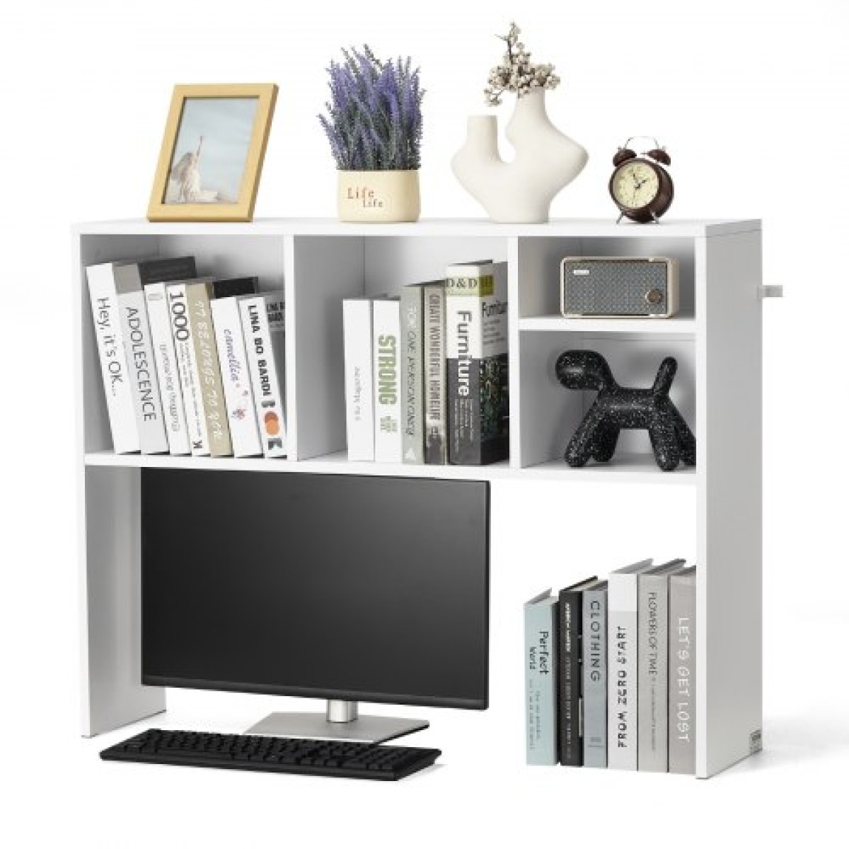 Επιτραπέζιο ράφι VEVOR, 1-Tier Desktop Storage Organizer, 37" x 9,4" x 28,7" ράφι γραφείου αποθήκευσης Ξύλινο ράφι, κάλυμμα επιτραπέζιου ραφιού με αντιολισθητικά πόδια, για γραφείο, σπίτι και κοιτώνα, λευκό