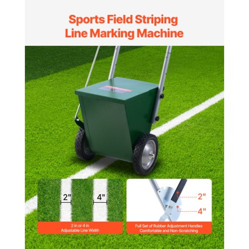 VEVOR Dry Line Marker, 2-Wheel, 2 or 4 in Lines, Field Dry Line Chalker, Ρυθμιζόμενος δείκτης γραμμής, με λαβή ρύθμισης από καουτσούκ, 25 lbs Large Powder Capacity, για Baseball και Softball Infield, Πράσινο