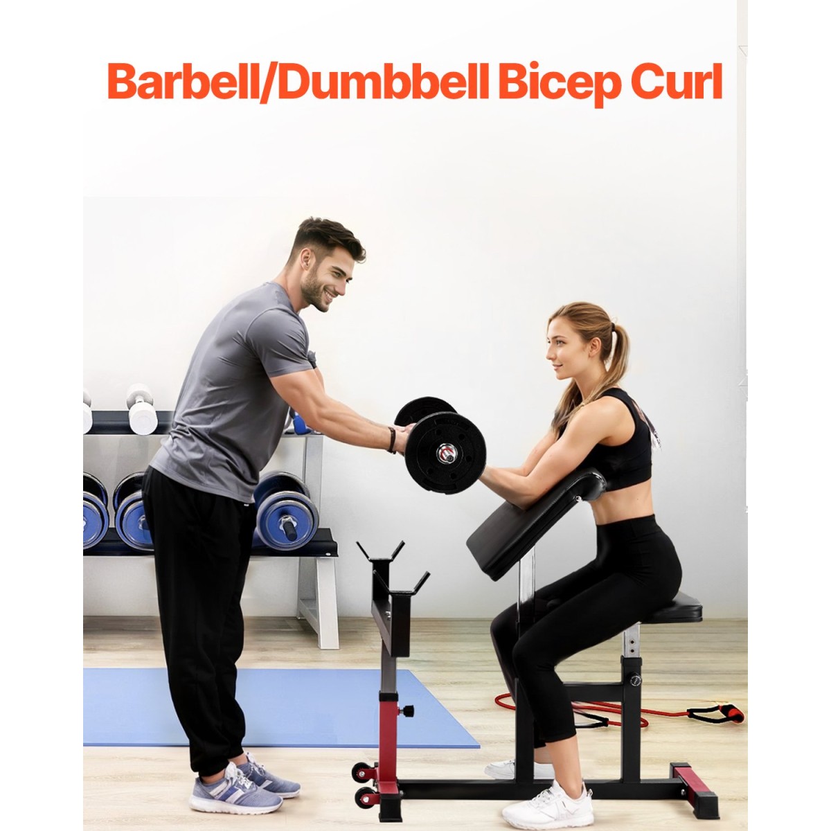 Πάγκος Curl VEVOR Preacher, Μηχάνημα Εκπαίδευσης Δικεφάλων Δύναμης, Μέγιστο φορτίο 440 LBS Εξοπλισμός Γυμναστηρίου για το σπίτι, Σταθμός Δικέφαλου Αλτήρων με απομονωμένο βραχίονα, Ρυθμιζόμενοι πάγκοι βάρους για γυμναστήριο στο σπίτι