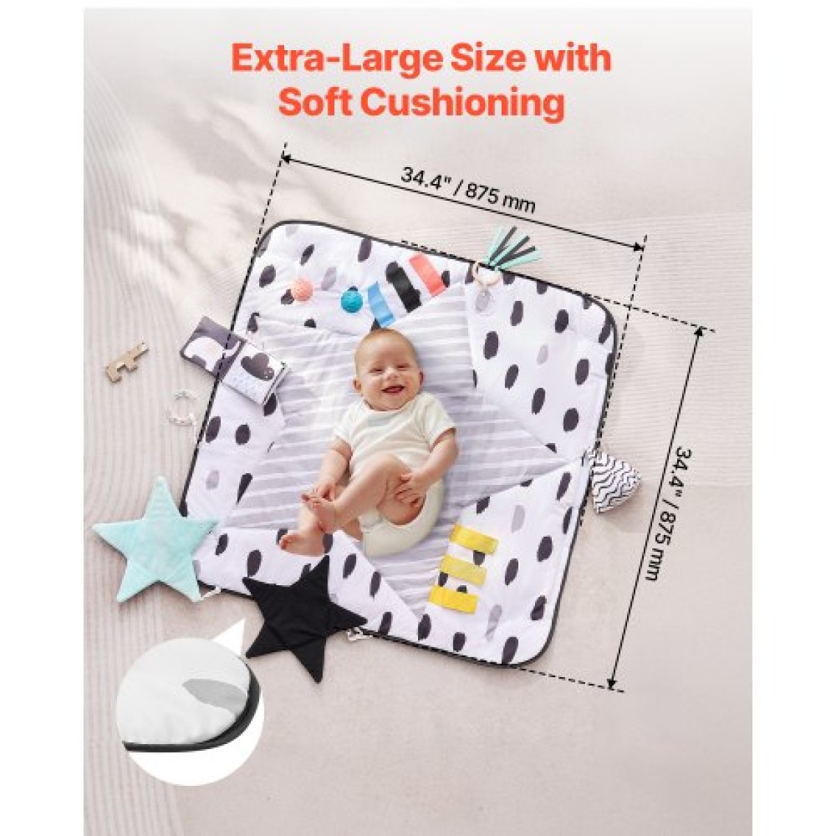 VEVOR Baby Play Gym Mat, Tummy Time Mat με 6 Sensory Toys, Baby Activity Mat με 2 μπάλες αφής & μαλακό ύφασμα για ανάπτυξη αισθητηριακών και κινητικών δεξιοτήτων, βασικό δώρο μωρού για νεογέννητο βρέφος 0-18 μηνών