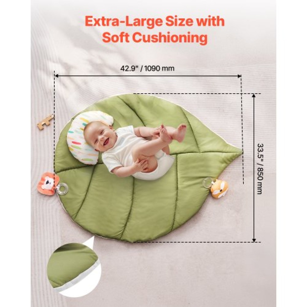 VEVOR Baby Play Gym Mat, Baby Activity Mat με 6 Sensory Toys, Oversize σε σχήμα φύλλου Tummy Time Mat για νεογέννητο βρέφος 0-18 μηνών, βασικό δώρο μωρού για κινητικές δεξιότητες και πρώιμη γνωστική ανάπτυξη