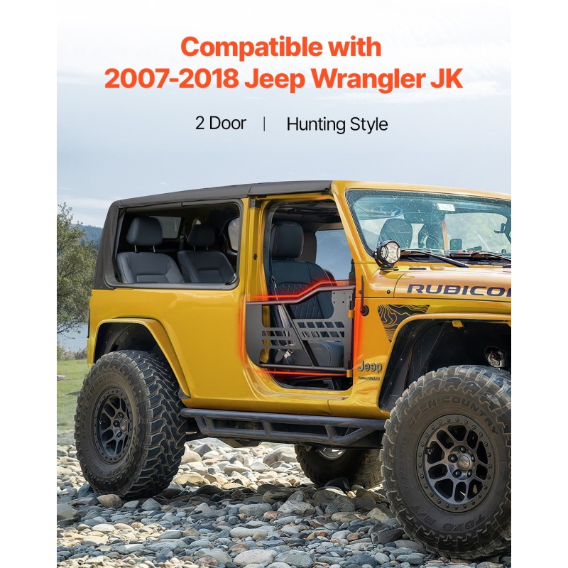 VEVOR Jeep Tube Doors, 2-θυρο, κυνηγετικό Jeep Tubular Door με βαρέως τύπου μεντεσέδες & OE μάνδαλο, πόρτες Jeep με λαστιχένια μαξιλάρια & σκληρυμένο ατσάλι, κατάλληλο για Jeep Wrangler JK 2007-2018