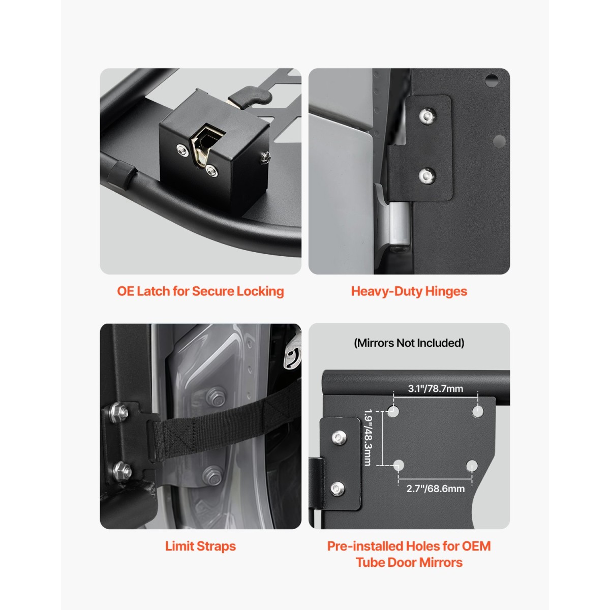 VEVOR Jeep Tube Doors, 2-θυρο, κυνηγετικό Jeep Tubular Door με βαρέως τύπου μεντεσέδες & OE μάνδαλο, πόρτες Jeep με λαστιχένια μαξιλάρια & σκληρυμένο ατσάλι, κατάλληλο για Jeep Wrangler JK 2007-2018