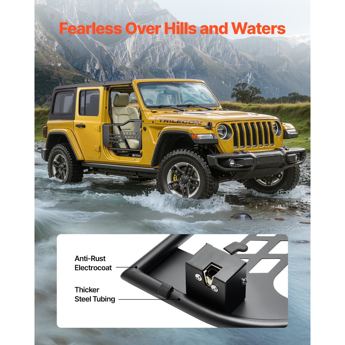 VEVOR Jeep Tube Doors, 2-θυρο, κυνηγετικό Jeep Tubular Door με βαρέως τύπου μεντεσέδες & OE μάνδαλο, πόρτες Jeep με λαστιχένια μαξιλάρια & σκληρυμένο ατσάλι, κατάλληλο για Jeep Wrangler JK 2007-2018