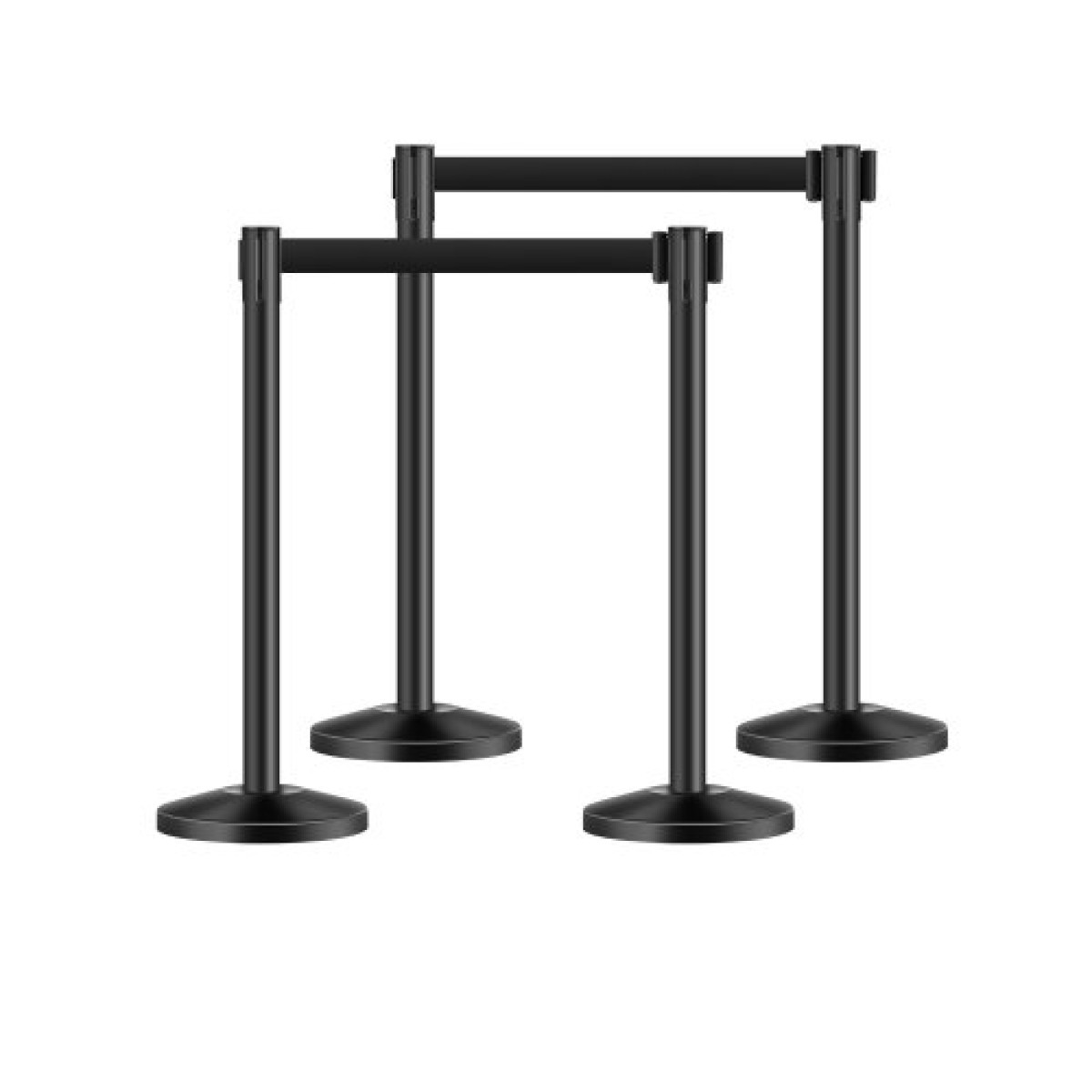 VEVOR Stanchion Post, 4 τεμ. Crowd Control Barrier με 4 ανασυρόμενες ζώνες, Carbon Steel Black Stanchion Post Queue με Sand Injection Hollow Base για θέατρα, πάρτι, γάμους, εκθέσεις, μαύρο