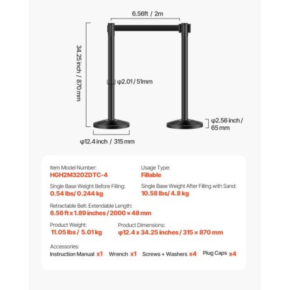 VEVOR Stanchion Post, 4 τεμ. Crowd Control Barrier με 4 ανασυρόμενες ζώνες, Carbon Steel Black Stanchion Post Queue με Sand Injection Hollow Base για θέατρα, πάρτι, γάμους, εκθέσεις, μαύρο
