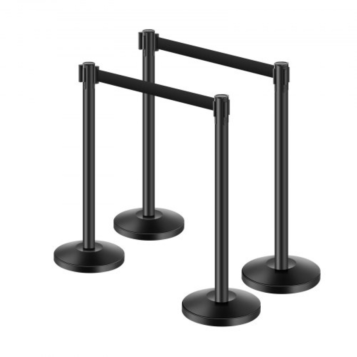 VEVOR Stanchion Post, 4 τεμ. Crowd Control Barrier με 4 ανασυρόμενες ζώνες, Carbon Steel Black Stanchion Post Queue με Sand Injection Hollow Base για θέατρα, πάρτι, γάμους, εκθέσεις, μαύρο