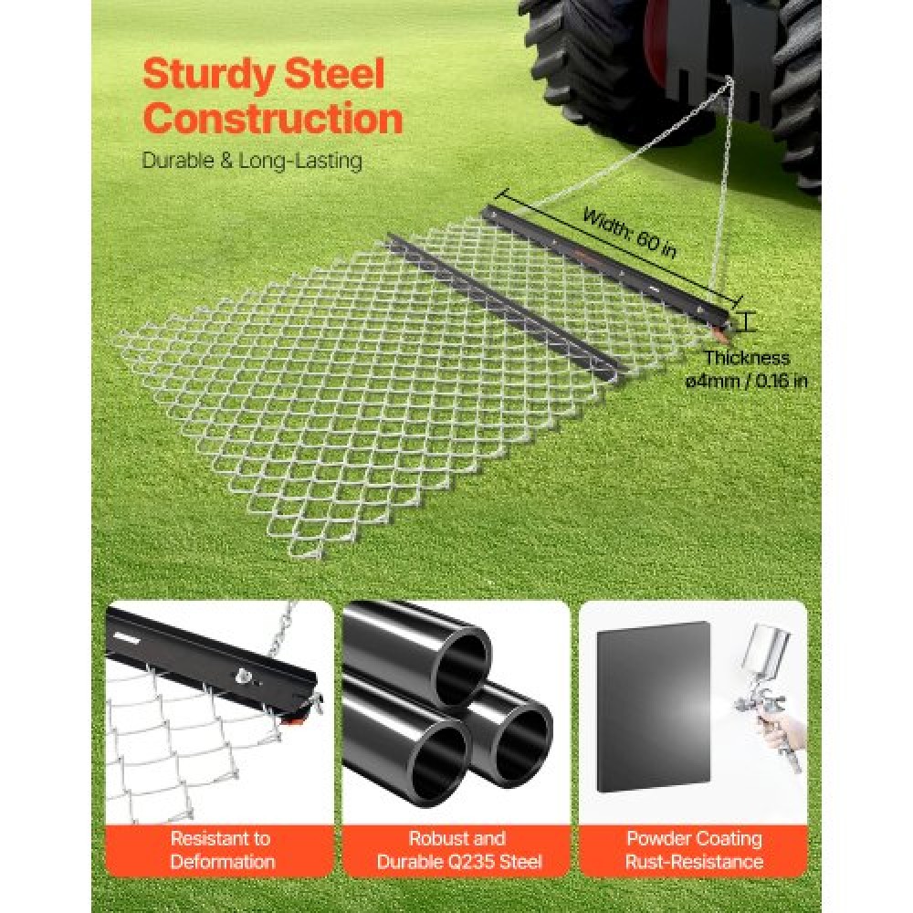 VEVOR Drag Harrow 4 x 5 ft Chain Harrow Lawn Rake ATV UTV Tractor Attachments