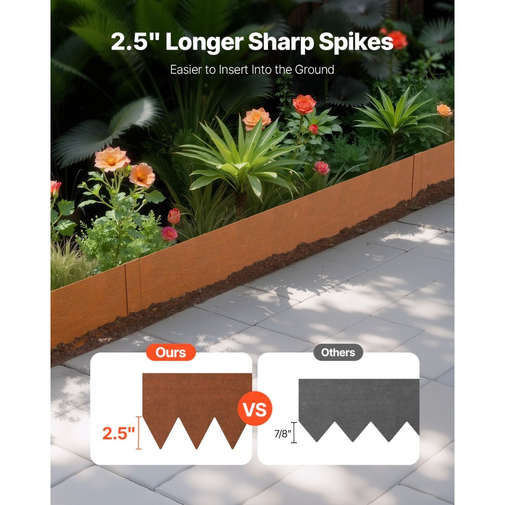 VEVOR Steel Landscape Edge, 6 πακέτα 40 x 6 σε ανθεκτικό στις καιρικές συνθήκες και προ-σκουριά μεταλλικές μπορντούρες τοπίου, εύκαμπτο περίγραμμα κήπου, μπορντούρα γκαζόν βαρέως τύπου, διαχωριστικό μονοπατιών για αυλή λουλουδιών