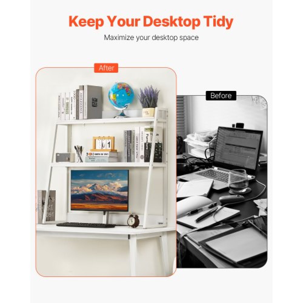 VEVOR Desktop Bookshelf, 2-Tier Desktop Storage Organizer, 37,4" x 12,6" x 35,4" Ράφι οθόνης ραφιών αποθήκευσης γραφείου, κάλυμμα επιτραπέζιου ραφιού με αντιολισθητικά πόδια ποδιών, για γραφείο, σπίτι και κοιτώνα, λευκό