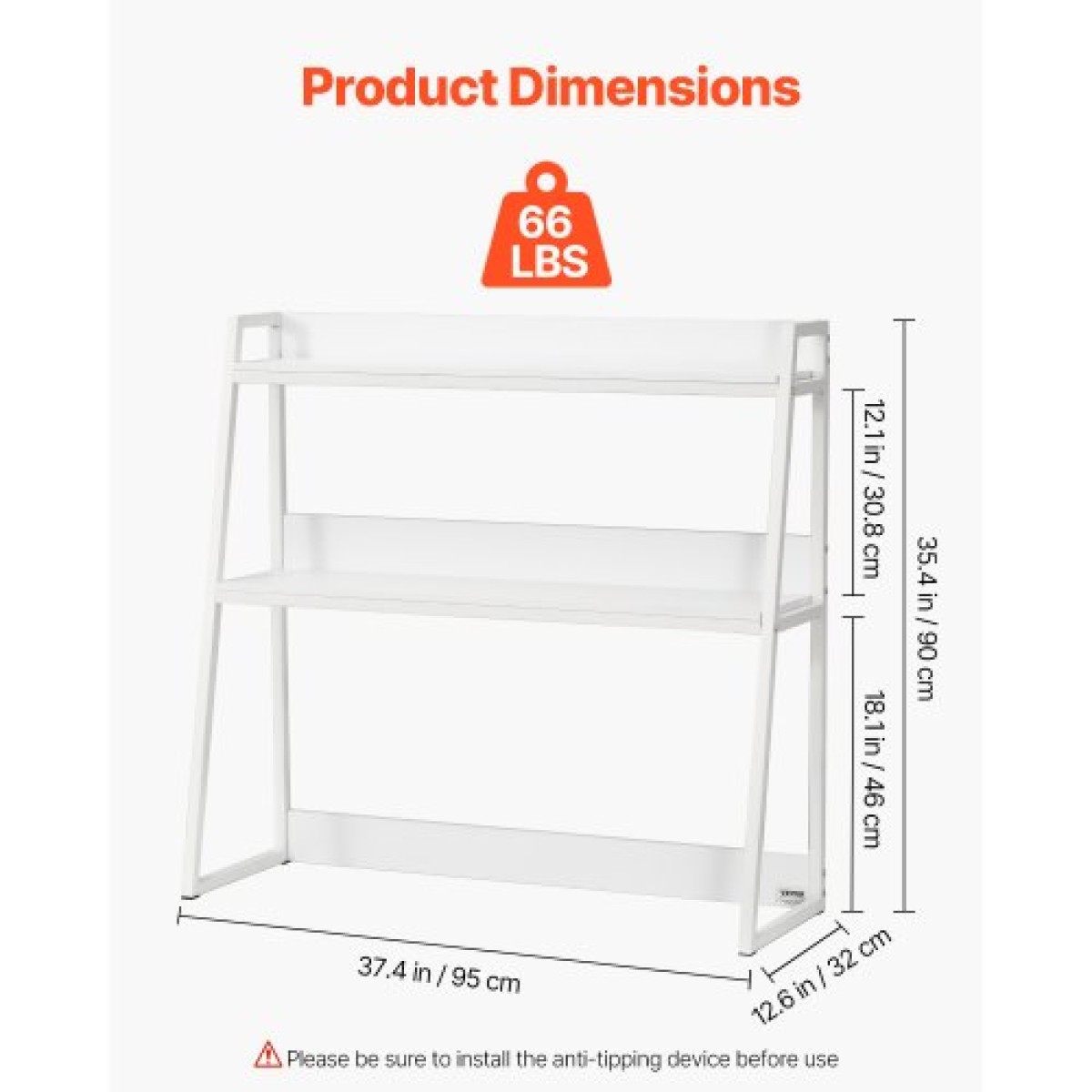 VEVOR Desktop Bookshelf, 2-Tier Desktop Storage Organizer, 37,4" x 12,6" x 35,4" Ράφι οθόνης ραφιών αποθήκευσης γραφείου, κάλυμμα επιτραπέζιου ραφιού με αντιολισθητικά πόδια ποδιών, για γραφείο, σπίτι και κοιτώνα, λευκό