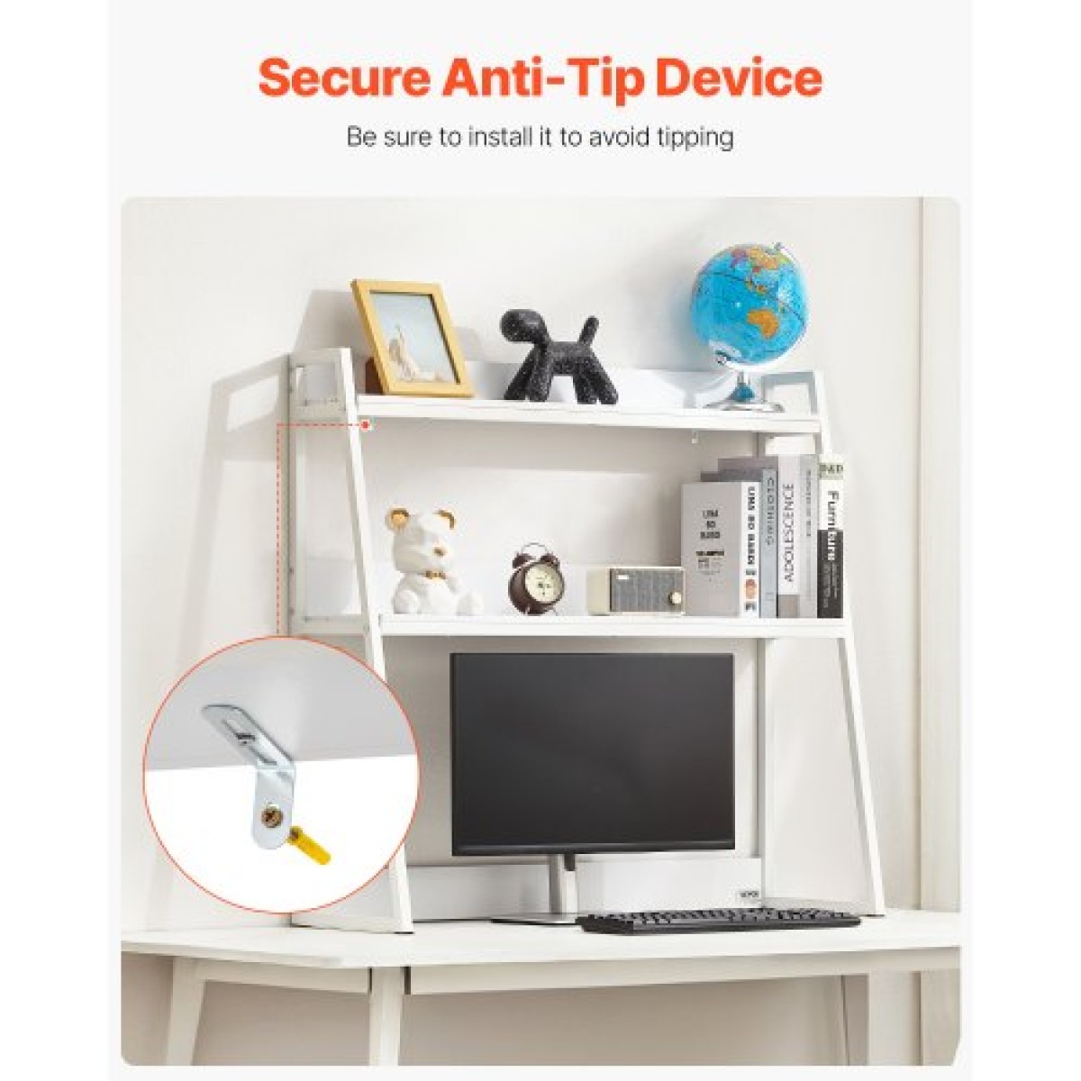 VEVOR Desktop Bookshelf, 2-Tier Desktop Storage Organizer, 37,4" x 12,6" x 35,4" Ράφι οθόνης ραφιών αποθήκευσης γραφείου, κάλυμμα επιτραπέζιου ραφιού με αντιολισθητικά πόδια ποδιών, για γραφείο, σπίτι και κοιτώνα, λευκό
