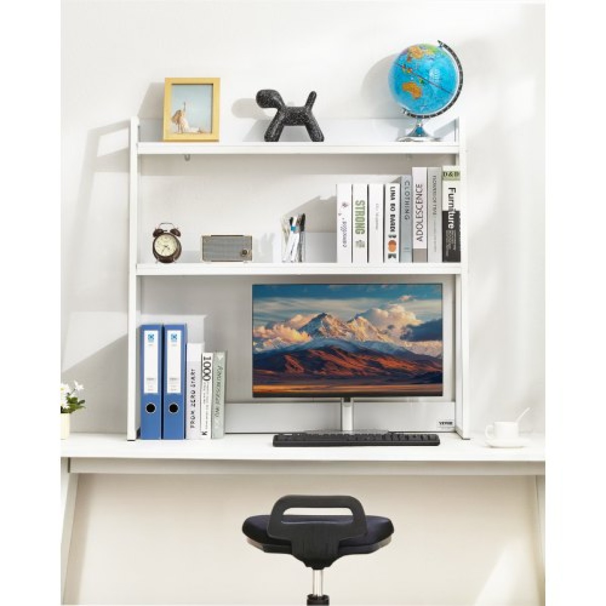 VEVOR Desktop Bookshelf, 2-Tier Desktop Storage Organizer, 37,4" x 12,6" x 35,4" Ράφι οθόνης ραφιών αποθήκευσης γραφείου, κάλυμμα επιτραπέζιου ραφιού με αντιολισθητικά πόδια ποδιών, για γραφείο, σπίτι και κοιτώνα, λευκό