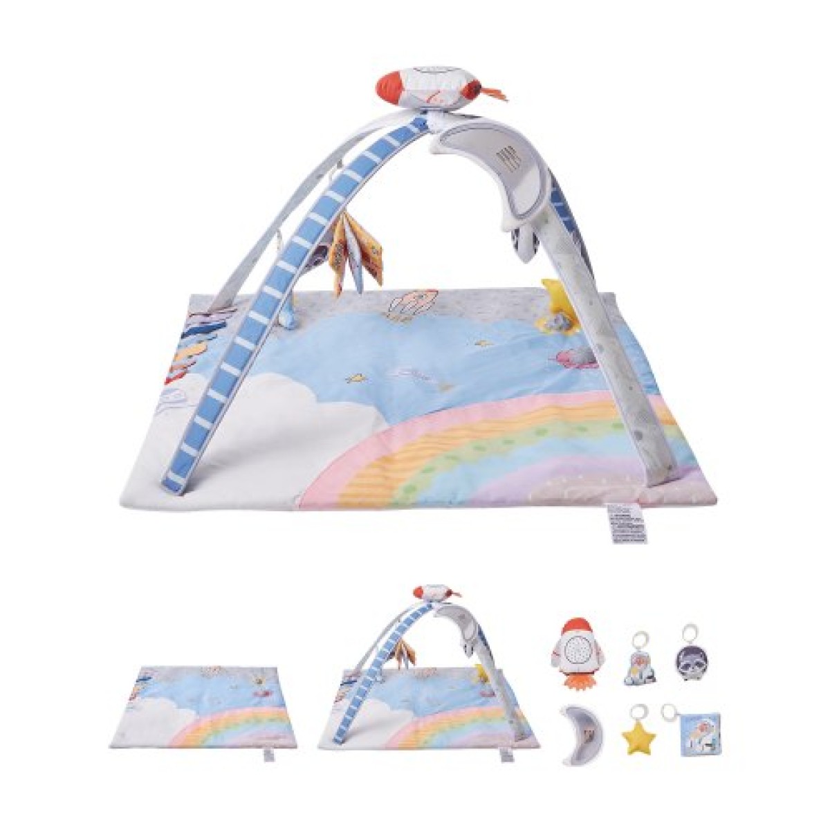 VEVOR Baby Play Gym Mat, Tummy Time Mat με 6 Sensory Toys, Baby Activity Mat with Light-up Musical Rocket Toy για νεογέννητο βρέφος 0-18 μηνών, Βασικό δώρο μωρού για ανάπτυξη αισθητηριακών και κινητικών δεξιοτήτων