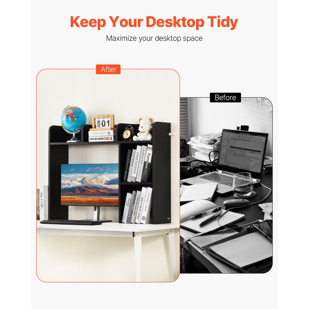 VEVOR Desktop Bookshelf, 2-Tier Desktop Storage Organizer, 37,2" x 9,5" x 28,9" ράφι γραφείου αποθήκευσης Ξύλινο ράφι, κάλυμμα επιτραπέζιου ραφιού με αντιολισθητικά πόδια, για γραφείο, σπίτι και κοιτώνα, μαύρο