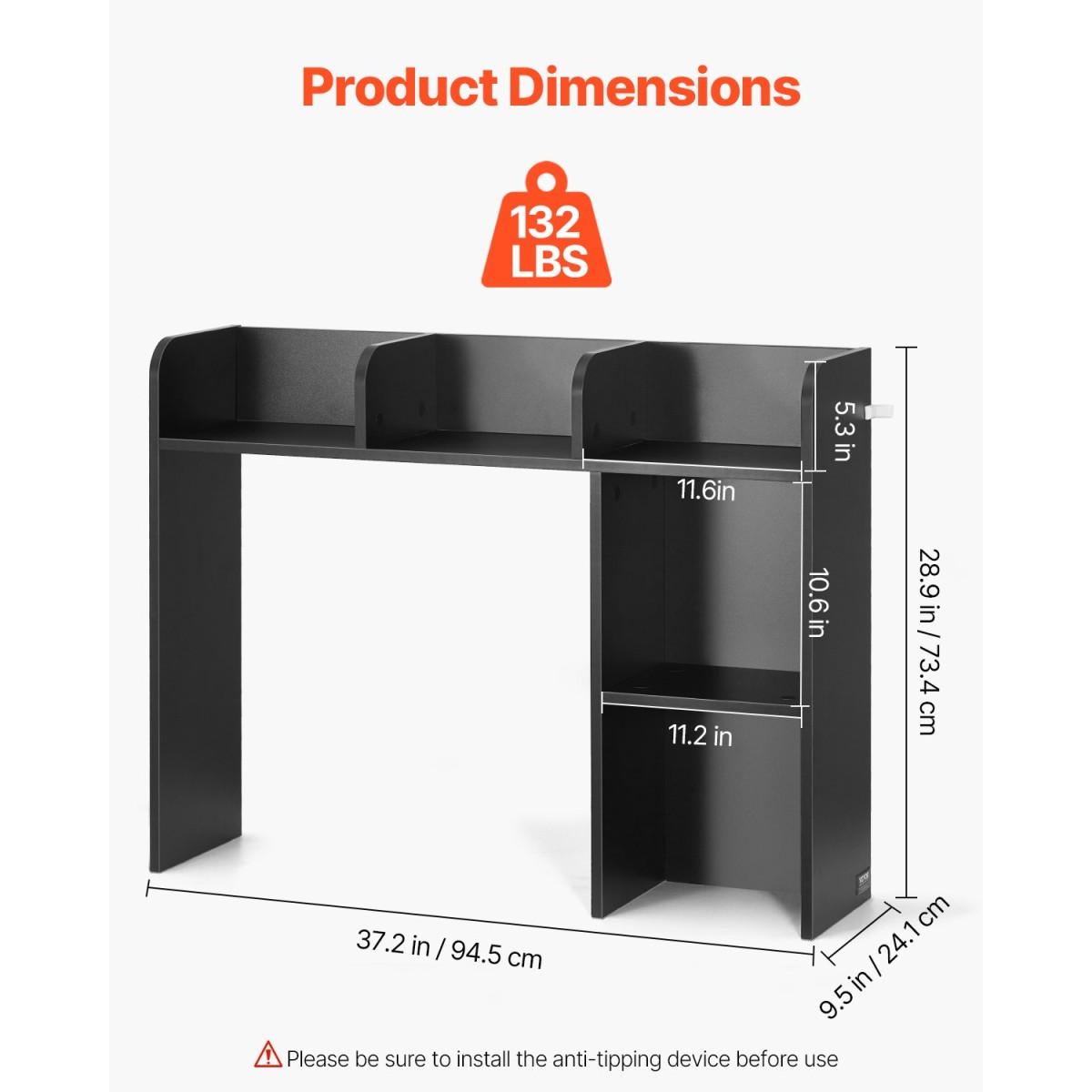 VEVOR Desktop Bookshelf, 2-Tier Desktop Storage Organizer, 37,2" x 9,5" x 28,9" ράφι γραφείου αποθήκευσης Ξύλινο ράφι, κάλυμμα επιτραπέζιου ραφιού με αντιολισθητικά πόδια, για γραφείο, σπίτι και κοιτώνα, μαύρο