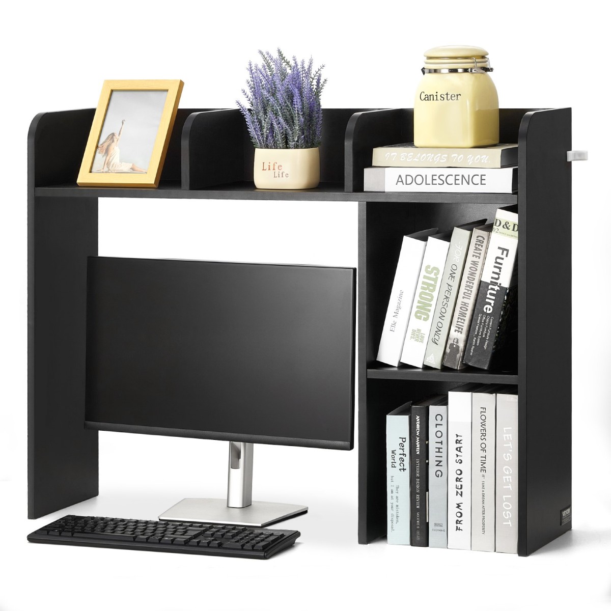 VEVOR Desktop Bookshelf, 2-Tier Desktop Storage Organizer, 37,2" x 9,5" x 28,9" ράφι γραφείου αποθήκευσης Ξύλινο ράφι, κάλυμμα επιτραπέζιου ραφιού με αντιολισθητικά πόδια, για γραφείο, σπίτι και κοιτώνα, μαύρο