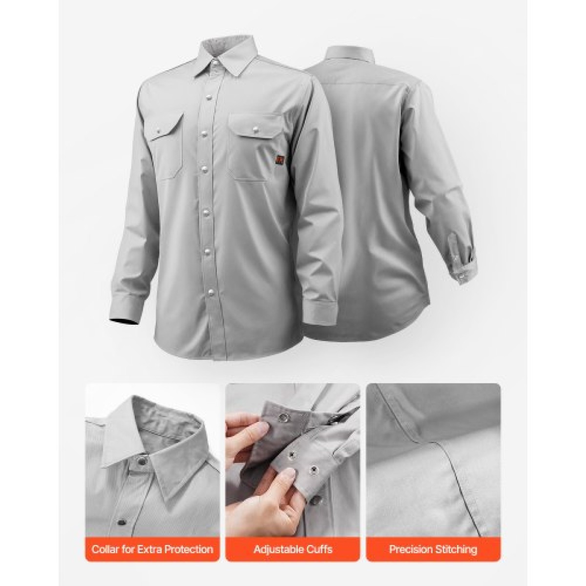 Σακάκι συγκόλλησης VEVOR FR - Μέγεθος XXL, 7oz.Ανθεκτικό στη φλόγα, βαμβακερό τζάκετ συγκόλλησης, Πλένεται στο πλυντήριο, ανθεκτικό στη θερμότητα μπουφάν ασφαλείας με μεταλλικό κουμπί και ρυθμιζόμενη μανσέτα, αξιολόγηση τόξου Meet ATPV 9,2 Cal/cm²