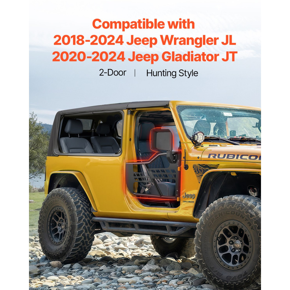 VEVOR Jeep Tube Doors, 2-θυρο, κυνηγετικό Jeep Tubular Door με βαρέως τύπου μεντεσέδες & OE μάνταλο, πόρτες Jeep με καθρέφτες οπισθοπορείας, Κατάλληλο για Jeep Wrangler JL 2018-2024 & Jeep Gladiator JT 2020-2024