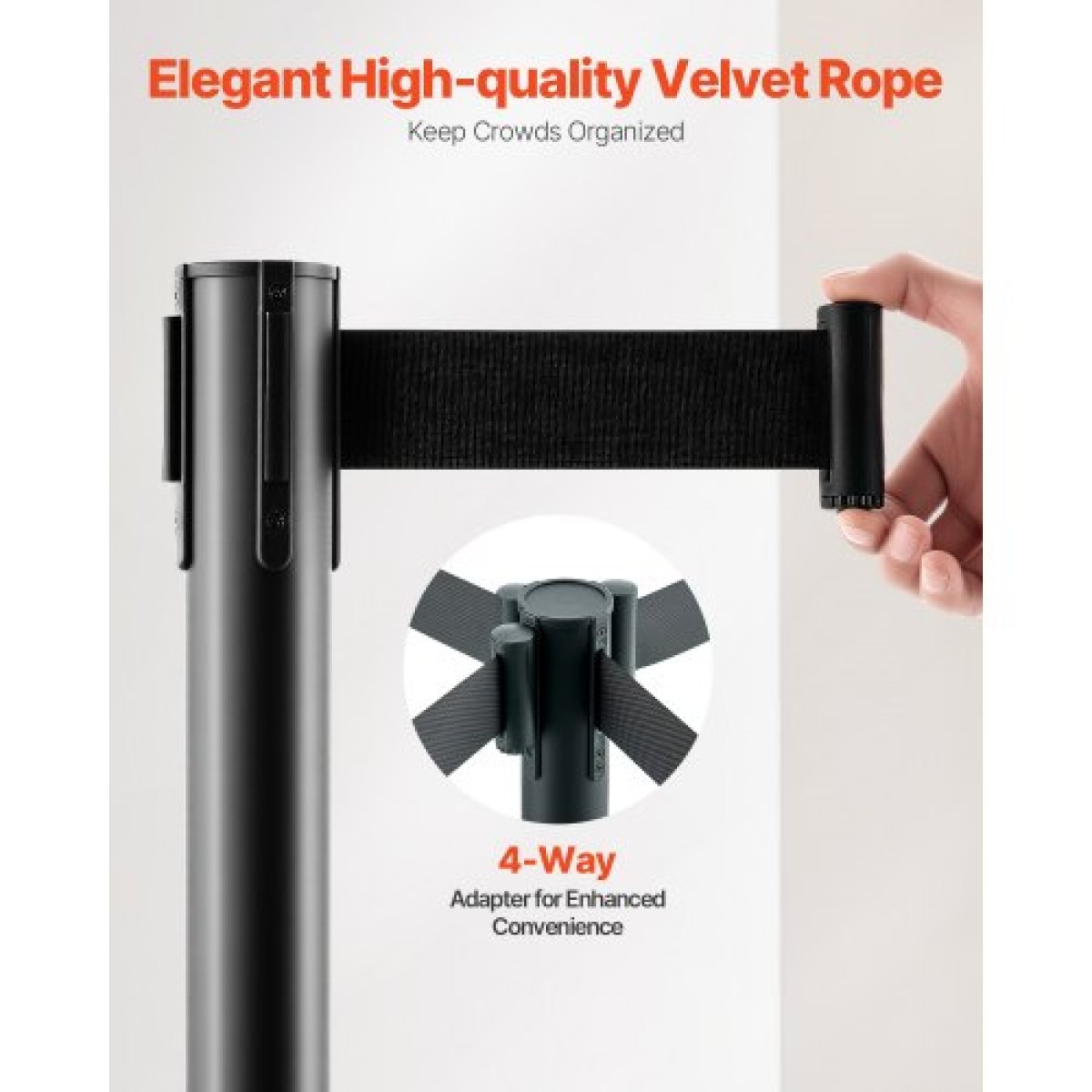 VEVOR Stanchion Post, 6 τεμ. Crowd Control Barrier με 6 ανασυρόμενες ζώνες, Carbon Steel Black Stanchion Post Queue με Sand Injection Hollow Base για θέατρα, πάρτι, γάμους, εκθέσεις, μαύρο