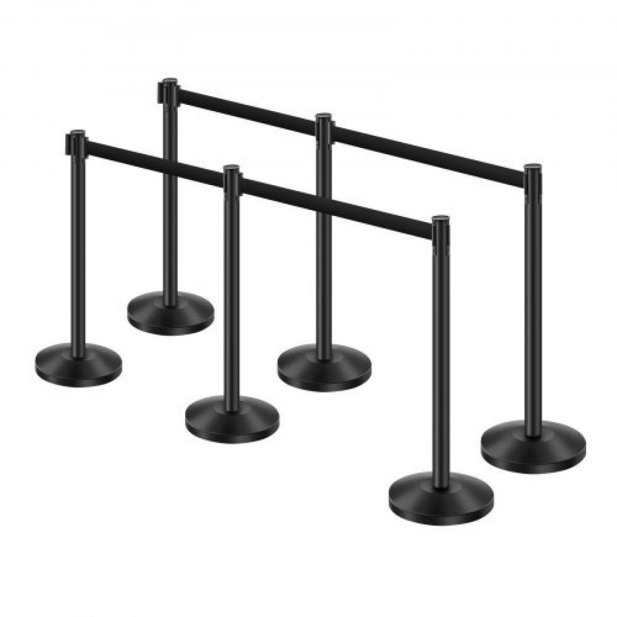 VEVOR Stanchion Post, 6 τεμ. Crowd Control Barrier με 6 ανασυρόμενες ζώνες, Carbon Steel Black Stanchion Post Queue με Sand Injection Hollow Base για θέατρα, πάρτι, γάμους, εκθέσεις, μαύρο