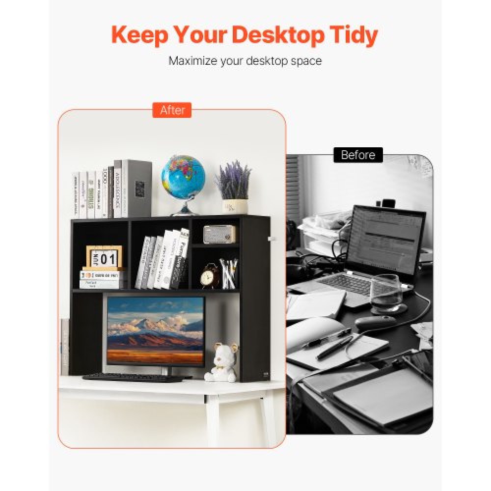 VEVOR Desktop Bookshelf, 1-Tier Desktop Storage Organizer, 37" x 9.4" x 28.7" ράφι γραφείου αποθήκευσης Ξύλινο ράφι, θήκη για επιτραπέζιο ράφι με αντιολισθητικά πόδια, για γραφείο, σπίτι και κοιτώνα, μαύρο