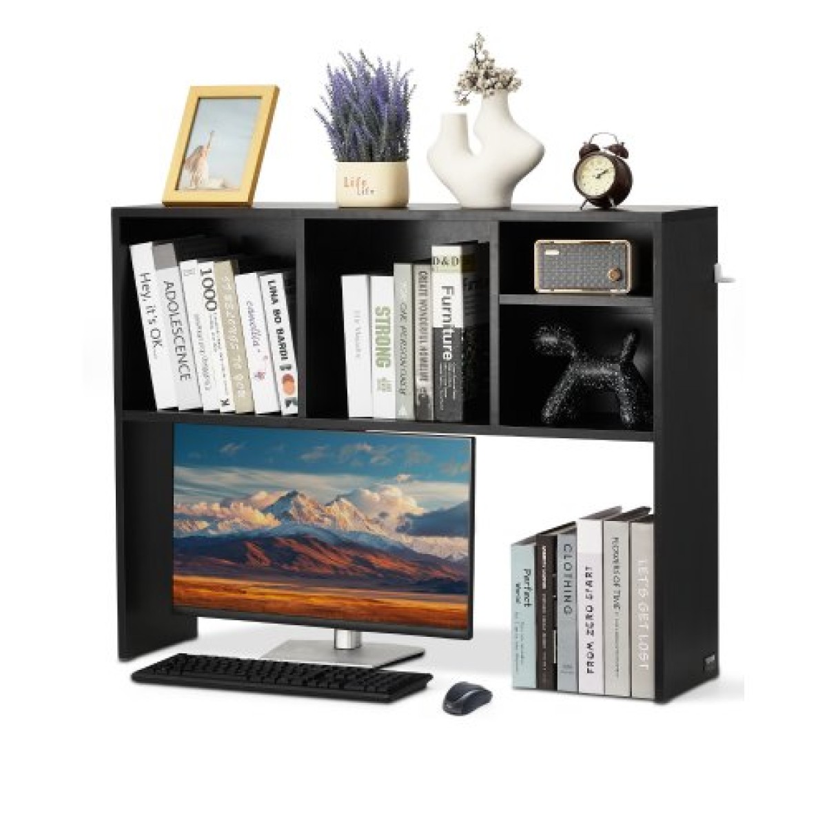 VEVOR Desktop Bookshelf, 1-Tier Desktop Storage Organizer, 37" x 9.4" x 28.7" ράφι γραφείου αποθήκευσης Ξύλινο ράφι, θήκη για επιτραπέζιο ράφι με αντιολισθητικά πόδια, για γραφείο, σπίτι και κοιτώνα, μαύρο