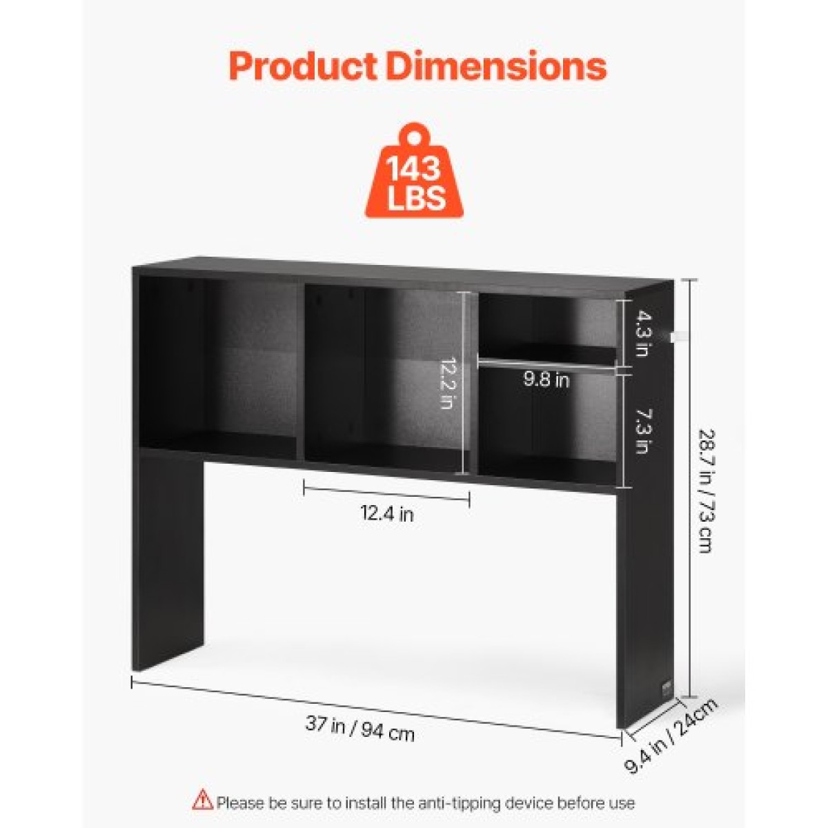 VEVOR Desktop Bookshelf, 1-Tier Desktop Storage Organizer, 37" x 9.4" x 28.7" ράφι γραφείου αποθήκευσης Ξύλινο ράφι, θήκη για επιτραπέζιο ράφι με αντιολισθητικά πόδια, για γραφείο, σπίτι και κοιτώνα, μαύρο