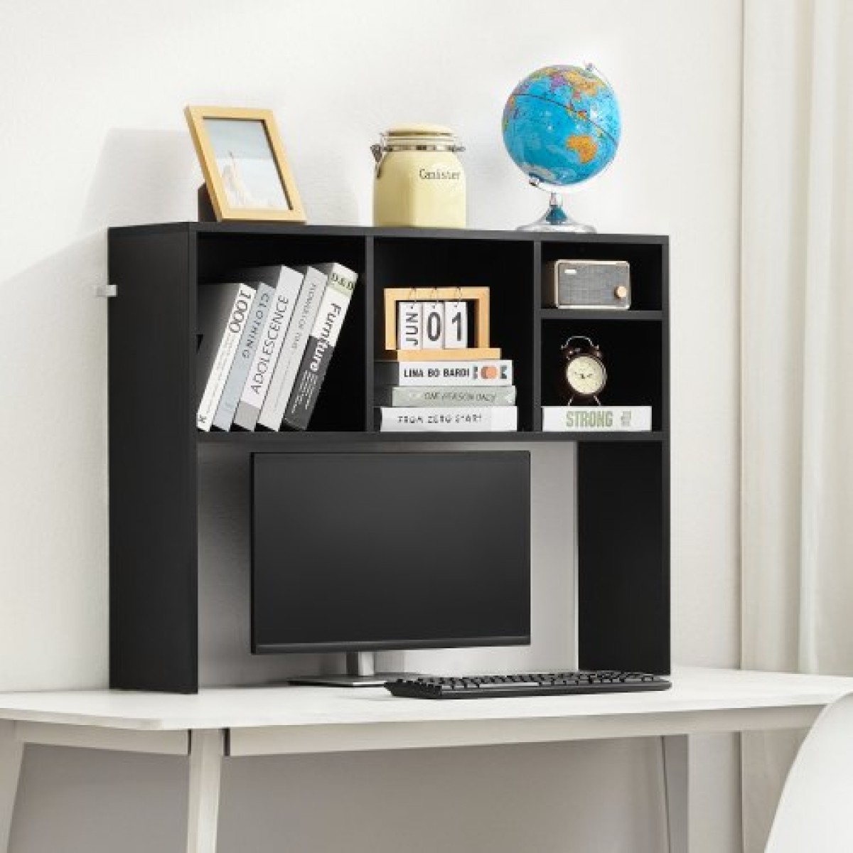 VEVOR Desktop Bookshelf, 1-Tier Desktop Storage Organizer, 37" x 9.4" x 28.7" ράφι γραφείου αποθήκευσης Ξύλινο ράφι, θήκη για επιτραπέζιο ράφι με αντιολισθητικά πόδια, για γραφείο, σπίτι και κοιτώνα, μαύρο