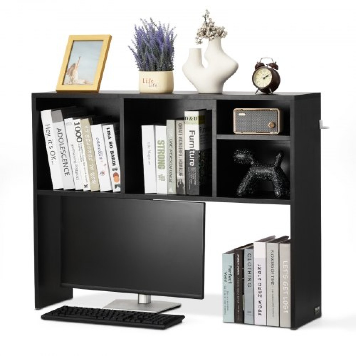 VEVOR Desktop Bookshelf, 1-Tier Desktop Storage Organizer, 37" x 9.4" x 28.7" ράφι γραφείου αποθήκευσης Ξύλινο ράφι, θήκη για επιτραπέζιο ράφι με αντιολισθητικά πόδια, για γραφείο, σπίτι και κοιτώνα, μαύρο
