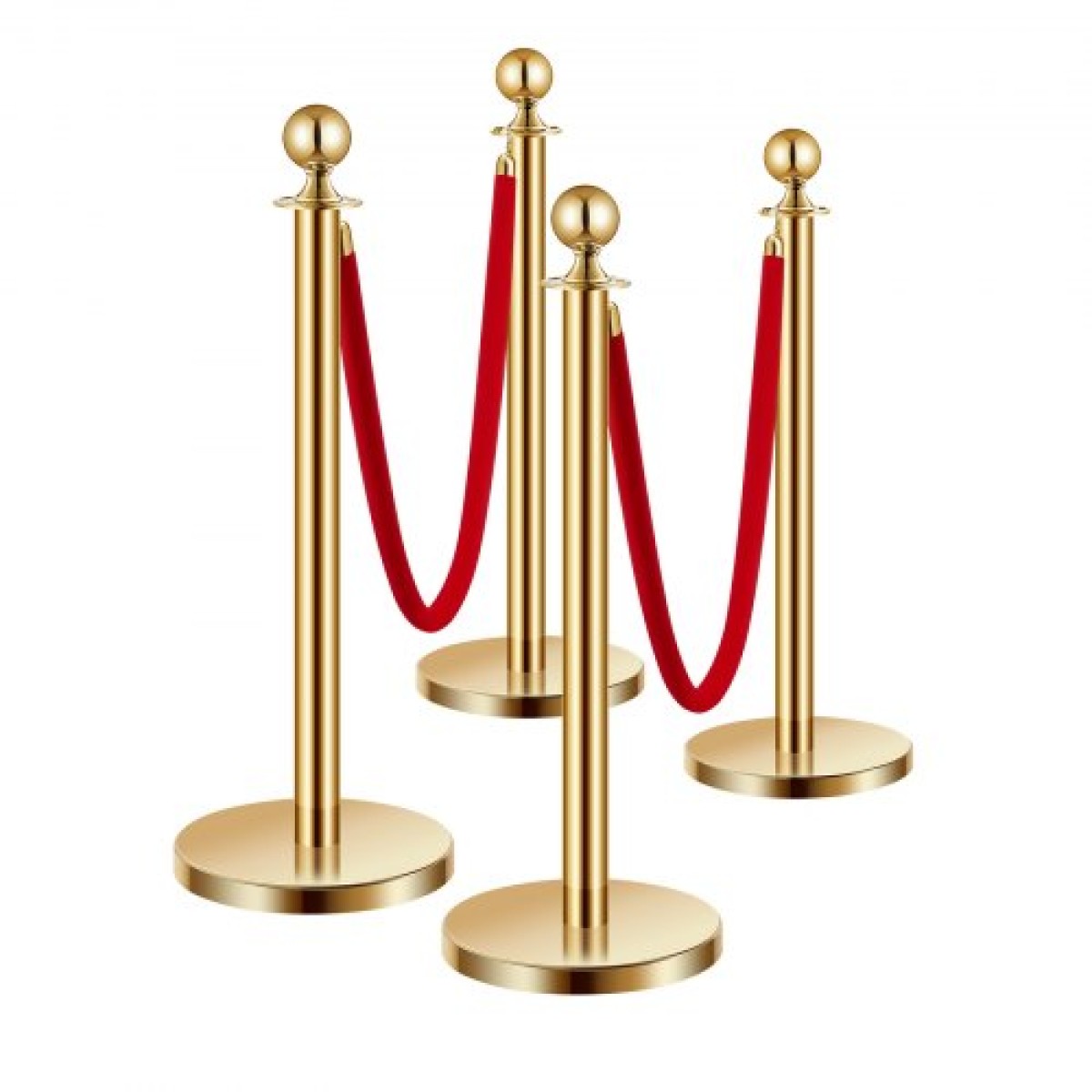 VEVOR Stanchion Post, 4 τεμάχια Crowd Control Barrier Set με 2 Red Velvet Ropes, 5 ft inox Gold Stanchion Post Queue with Sand Injection Hollow Base για θέατρο, πάρτι, γάμους, έκθεση