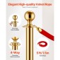 VEVOR Stanchion Post, 4 τεμάχια Crowd Control Barrier Set με 2 Red Velvet Ropes, 5 ft inox Gold Stanchion Post Queue with Sand Injection Hollow Base για θέατρο, πάρτι, γάμους, έκθεση
