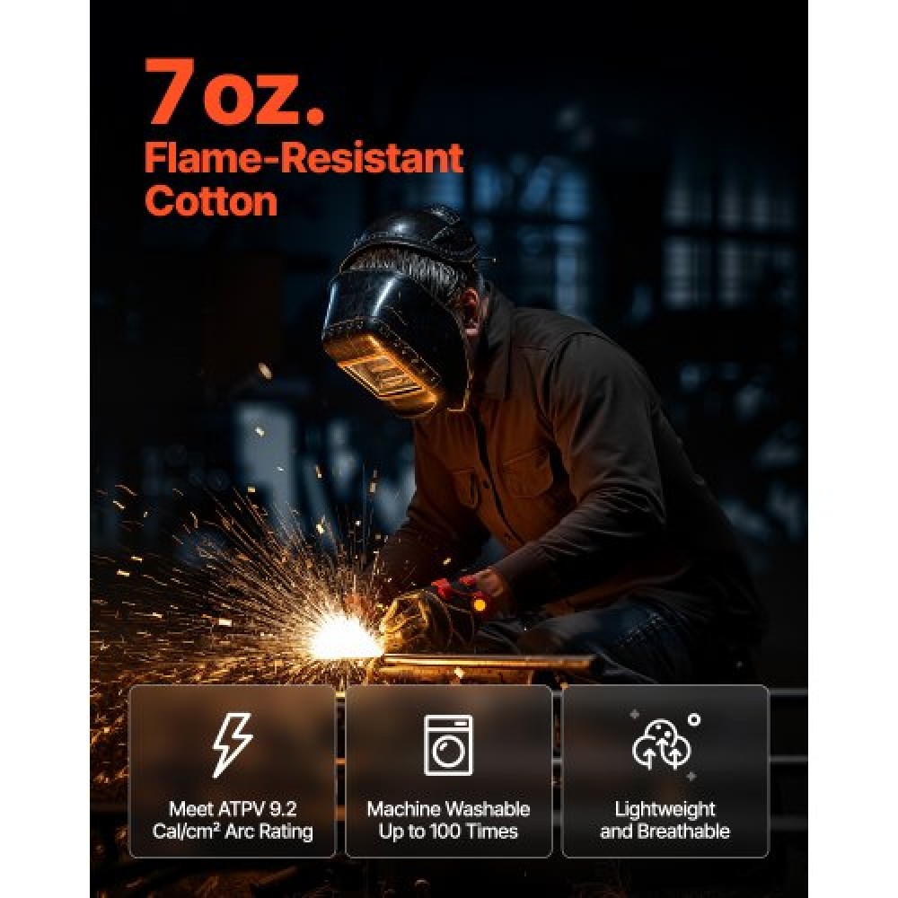 VEVOR Flame-Resistant Welding Jacket XXL Size 7oz Cotton Welding Safety Jacket