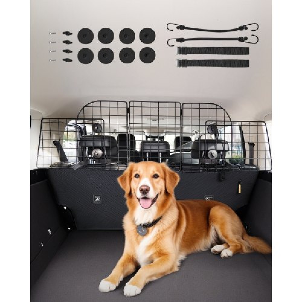 Φράγμα αυτοκινήτου VEVOR Dog, 36,6"-60" Ρυθμιζόμενο διαχωριστικό αυτοκινήτου για χώρο φόρτωσης πορτμπαγκάζ, βαρέως τύπου συρμάτινο δίχτυ για σκύλους βαρέως τύπου πίσω καθίσματος, φράγμα κατοικίδιων οχημάτων για σεντάν, φορτηγά και SUV