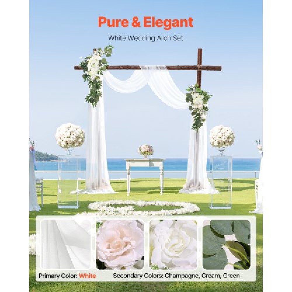 VEVOR Artificial Wedding Arch Flowers Kit White With 2 Pcs Flowers 1 Pcs Drapes