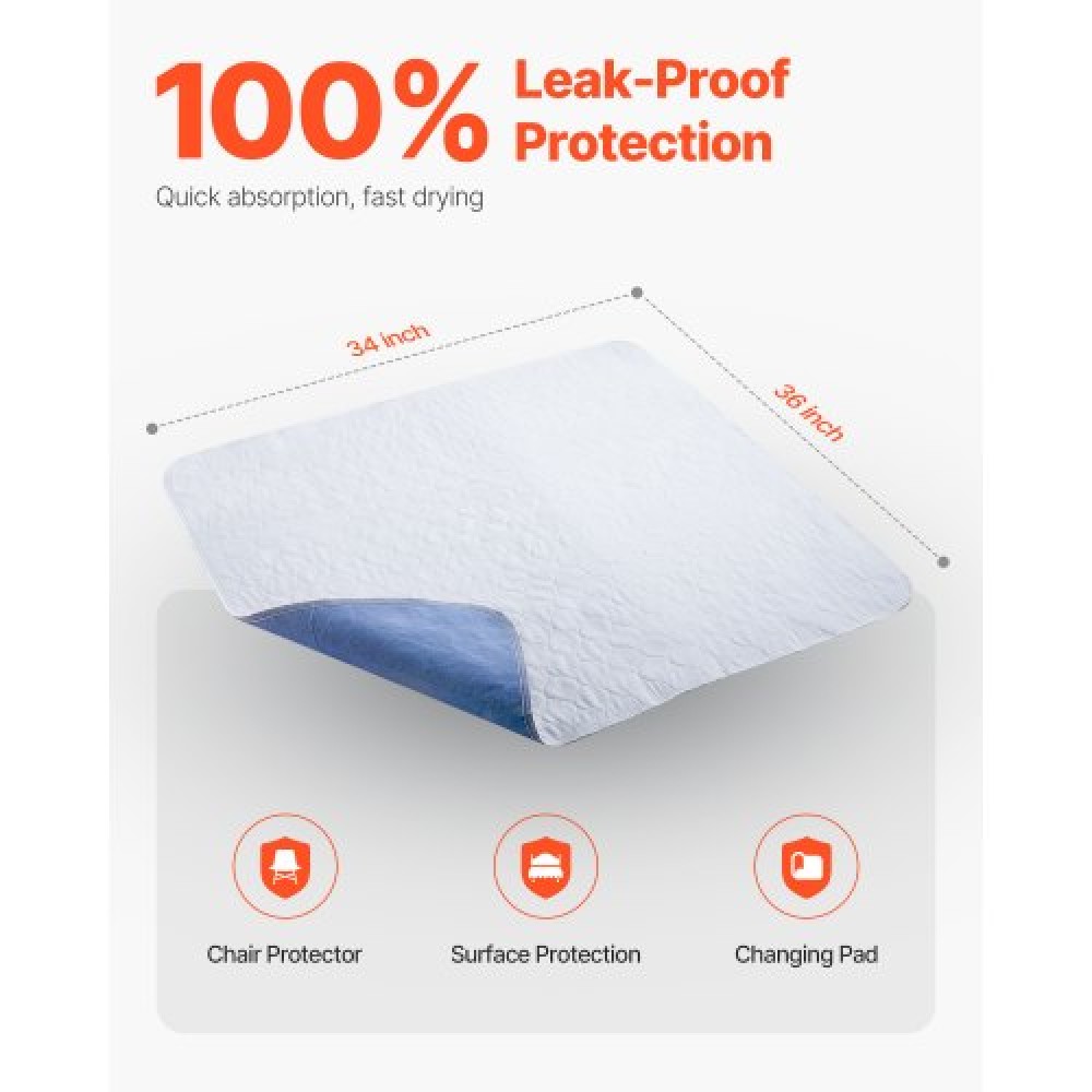 VEVOR Washable Underpads 34" x 36" Incontinence Bed Pad 10-Pack Bedwetting Pad
